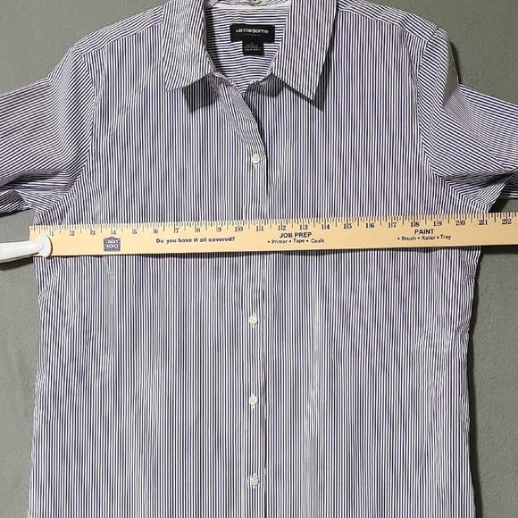 LIZ CLAIBORNE Career Wrinkle Free Blue & White Striped Long Sleeve Blouse Size L - Picture 7 of 13